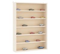 Wall Mounted Display Case Plywood Brown 40x8.5x55cm 6 Shelves Hooks Collectors.
