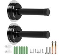 Wall Mounted Door Stop, Heavy Duty Stainless Steel Door Stops with Rubber Buffer, Door stoppers for skirtings, Doorstop with Screws and Adhesive Tape, Protect Doors and Walls(Black 2 pcs)