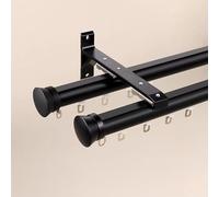 Wall-Mounted Double Curtain Rod System 100-600cm Adjustable Sliding Track Aluminum Heavy-Duty Silent Rails Black Finish for Smooth Operation (3m/10.8ft)