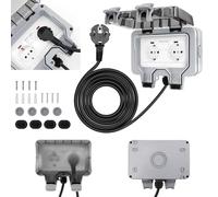 Wall-Mounted Double Outdoor Socket Waterproof with 3M Extension Lead, Lndicator Light, Lockable Cover, IP66 13Amp 2 Gang Outside Plug Socket Switched Power Box, for Garden, Home, Workshop