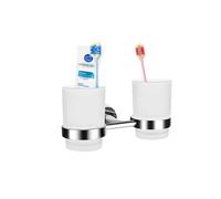 Wall Mounted Double Toothbrush Holder with 2 Frosted Glass Tumblers Toothpaste Holder for Lavatory, Bathroom