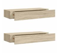 Vidaxl Wall-Mounted Drawer Shelves 2 Pcs Black 60X23.5X10Cm Mdf