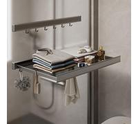 Wall Mounted Drying Rack with Net,Collapsible Laundry Drying Rack for Shoes,Retractable Towel Holder Bathroom Towel Rack,Clothes Hanger Rack with Hooks