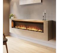 Wall-Mounted Electric Fire with Oak Surround and Remote Control - 70 Inch - AmberGlo