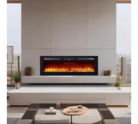 Wall-Mounted Electric Fireplace 50 Inch, 12-Colour Flame Display, Touch Control, Log & Crystal Effects, 1800w Heater, Adjustable Temperature & Brightness, Timer Function, Remote Control, Modern Home d