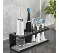 Wall Mounted Electric Toothbrush Holder, Toothbrush Stand with Diatomite Dish, Self Adhesive Toothbrush Storage Rack with Toothpaste Organizer for Bathroom (2+4slots)
