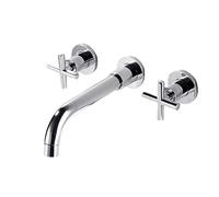 Wall Mounted Faucet,360 Degree Rotat spout,Double Handle,Three-Hole Wall-Mounted Basin Faucet,Chrome Plated,a-one-Piece