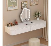 Wall Mounted Floating Makeup Vanity Table - Fully Assembled Solid Wood Dressing Desk with Rounded Corners, 120cm/47.2in, Stylish White & Wood Top for Bedroom Storage and Organization
