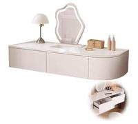 Wall-Mounted Floating Makeup Vanity with Mirror and Lights - Space-Saving Dressing Table Set for Small Rooms Stylish White Dresser for Corner Use