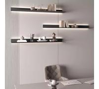Wall Mounted Floating Shelves with Built-in LED Lighting for Display and Storage in Living Room, Office, Bedroom