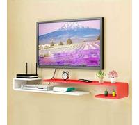 Wall-Mounted Floating TV Cabinet & Bookshelf - Red & White Multimedia Console Shelf for Living Room, Bedroom, Set Top Box & Router Storage - 125-130cm