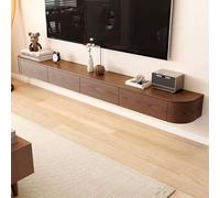 Wall-Mounted Floating TV Cabinet Solid Walnut with Multiple Shelves Stylish Drop-Down Door Modern Home Entertainment Storage (160x30x20CM)