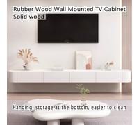 Wall-Mounted Floating TV Cabinet - Solid Wood Media Unit with Drop-Down Door & Multiple Lockers, Modern Design, White Finish, 180x30x20CM