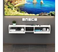 Wall Mounted Floating TV Stand 80-140cm, Modern Entertainment Center with Floating Shelves & Door, Large Storage Media Console for Living Room (80 * 23 * 23cm)