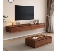 Wall Mounted Floating TV Stand, Large Storage Media Console Cabinet with Doors & Shelves, Contemporary Farmhouse Entertainment Center for Living Room(Walnut,240CM)