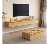 Wall Mounted Floating TV Stand, Large Storage Media Console Cabinet with Doors & Shelves, Contemporary Farmhouse Entertainment Center for Living Room(Wood,160CM)