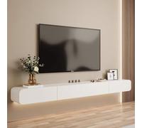 Wall Mounted Floating TV Stand Modern Wood TV Unit with Power Feed through Available in 120/160/180/200/240cm Sizes Stylish White Finish (200 * 24 * 18cm)