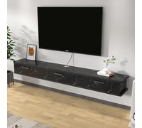 Wall Mounted Floating TV Stand Shelf - Long TV Console with Flip Door & Storage for Living Room - Modern Suspended TV Cabinet (Black Stripes 200x22x20CM)