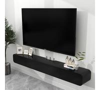 Wall Mounted Floating TV Stand Unit Wood Design with Power Feed Through Holes Available in 120/160/180/200/240cm Modern Black Finish Ideal for Living Room Decor