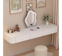 Wall Mounted Floating Vanity Desk Multi Purpose Makeup Station with Drawer Corner Dressing Table for Bedroom & Bathroom Elegant White Design (63in/160cm)