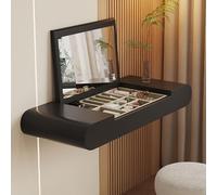 Wall Mounted Floating Vanity Desk with Mirror & Storage Black 120cm Nightstand for Bedroom Space Saving Corner Desk Stylish Home Office Solution