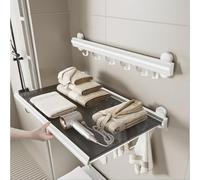Wall Mounted Foldable Laundry Drying Rack,Indoor Clothes Drying Rack,Hidden Non-Punch Clothes Drying Net,For Balcony,Laundry Room,Bathroom And Behind The Door(Size:44cm（17.3in）,Color:White)