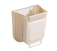 Wall Mounted Foldable Trash Can, Space Saving Kitchen Waste Bin with Door, Plastic Hanging Garbage Bucket for Bathroom Toilet Cabinet, White(milk white 6L)