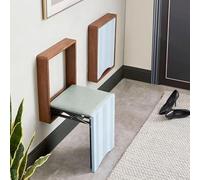Wall-Mounted Folding Chair, Solid Wood Invisible Shoe Changing Stool with Leather Padded Seat, Foldable for Living Room, Bedroom, Aisle, Porch, Bathroom, 150kg Capacity