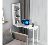 Wall-Mounted Folding Desk Convertible Floating Table with Storage Space-Saving Workstation for Home Office or Restaurant White 110 x 50 cm