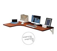 Wall-mounted folding desk - Multifunctional, space-saving corner computer desk for the home office - Stylish workbench made of white, walnut, and black wood