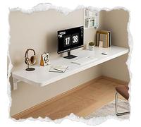 Wall-Mounted Folding Desk Wooden Space-Saving Table Portable Workbench with Metal Shelf Support 100x40cm (White) - Ideal for Small Spaces