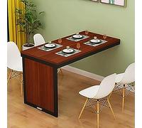 Wall Mounted Folding Dining Table - Space-Saving Invisible Bar Table with Straight Handle & Support Pole for Dining Room Kitchen Bedroom - Stylish Teak & Black Design