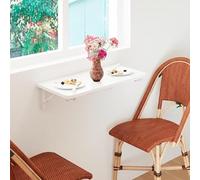 Wall-Mounted Folding Drop Leaf Table - Space-Saving Solid Wood Dining Table with Creative Design for Small Spaces - Easy Installation Modern White Finish Perfect for Dining & Work.