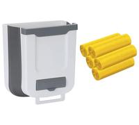 Wall-Mounted Folding Kitchen Trash Bin 10L-15L with 100 Trash Bags, Space-Saving Under Sink Garbage Can for Cupboard & Cabinet - White