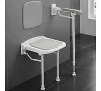 Wall Mounted Folding Shower Bench, Compact Height Adjustable Seat Legs, Padded Back Armrests, Height Adjustable Shower Chair, Shower Stool (Color: g