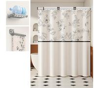 Wall-Mounted Folding Shower Curtain, Three-Fold, Four-Fold, Five-Fold Optional, Two Installation Methods, 360° Foldable Shower Curtain Rod with Shower Curtain and Hook,For Bathroom 4-1.8*2.0