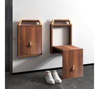 Wall Mounted Folding Stool, Foldable Shoe Changing Bench, Space-Saving Footstool with Leather Handle for Entryway, Easy Punch Hole Installation, No Handrail