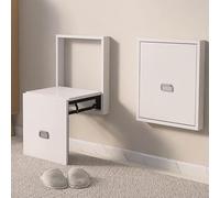Wall-Mounted Folding Stool, Space-Saving Bathroom & Entryway Seat, Compact Shoe Bench for Bedroom & Closet, Stylish White Design for Entryway Decor