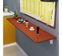 Wall Mounted Folding Table 32"x16" Collapsible Laundry & Computer Desk with Shelf Brackets Space Saving Murphy Desk for Small Areas (Teak Finish 90x40cm 36x16in)