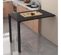 Wall Mounted Folding Table Multi-layer Solid Wood Top & Steel Frame High Load Capacity Space-Saving Wall Table for Kitchen & Dining (Black 75x30x75cm)
