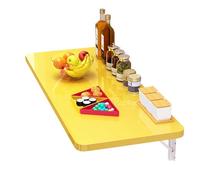 Wall-Mounted Folding Table, Space-Saving Wooden Desk with Iron Bracket, Max 40kg, Yellow, 70x30cm (28x12in) - Perfect for Small Spaces and Home Offices