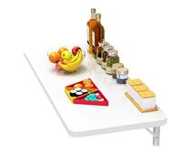 Wall-Mounted Folding Table, Space-Saving Wooden Desk with Iron Bracket, Max Load 40kg, 90x40cm (36x16in), Ideal for Kitchen & Home Office - White