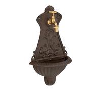 Relaxdays Wall Fountain, Antique Design, Basin & Tap, Water, for Garden & Patio, 42 x 24.5 x 11.5 cm, Cast Iron, Brown