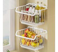 Wall Mounted Fruit And Vegetable Rack, 2 Tier Fruit Vegetable Storage Rack Basket Stacking Stainless Steel Fruit Basket, For Kitchen Fruit And Vegetable And Counter Snack Storage, Black fruit and vege