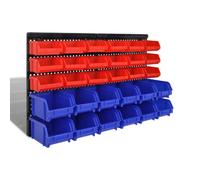 Wall Mounted Garage Plastic Storage Bin Set 30 pcs Blue & Red