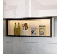 Wall Mounted Glass Display Cabinet with Doors and Light, Pantry Storage Shelf for Kitchen, Bathroom, Dining Room, Drill-Free Installation