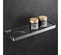 Wall Mounted Glass Shelf - Multifunctional Shower Caddy & Kitchen Spice Rack - Floating Storage for Bathroom & Dressing Table - Black, 35cm