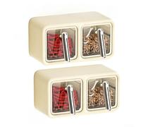Wall-Mounted Hanging Box Abs Spices Salt White/Brown for 200ml - Storage Organizer Having Partition Lid Drilling- Seasoning Sugar(White Cream 4 Grid)