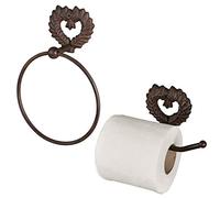 Wall Mounted Heart Cast Iron Bathroom Accessory Set Towel Ring & Toilet Roll Holder
