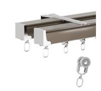 Wall Mounted Heavy-Duty Curtains Rails, Silent Aluminum Alloy Ceiling Curtain Track System,Double Row Curtain Track for Bedroom/Living Room/Window/Hotel, Room Divider(Brown,290cm)